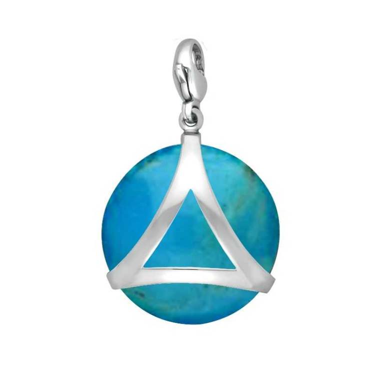 Sterling Silver Turquoise Disc Open Triangle Large Charm D - Silver