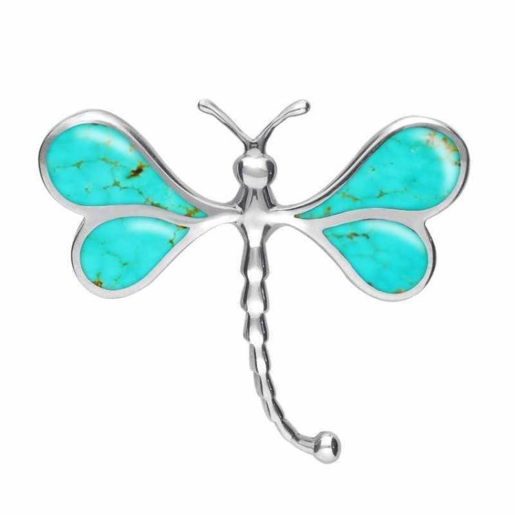Sterling Silver Turquoise Dragonfly Brooch - Silver