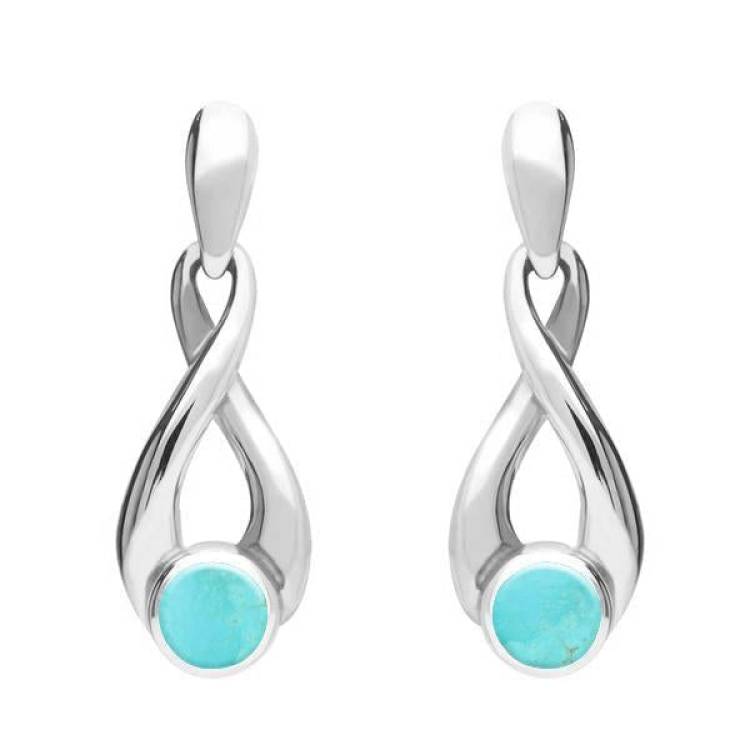 Sterling Silver Turquoise Eternity Loop Drop Earrings - Silver