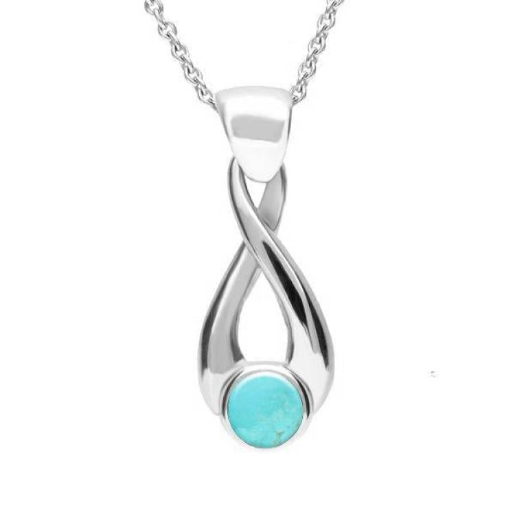 Sterling Silver Turquoise Eternity Loop Necklace - Silver