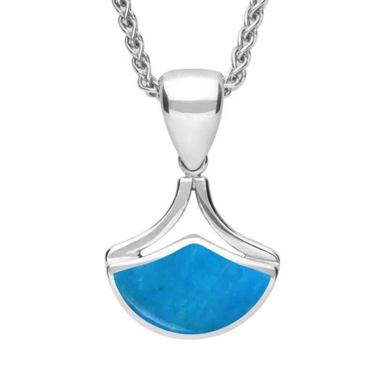 Sterling Silver Turquoise Fan Shaped Necklace - Silver