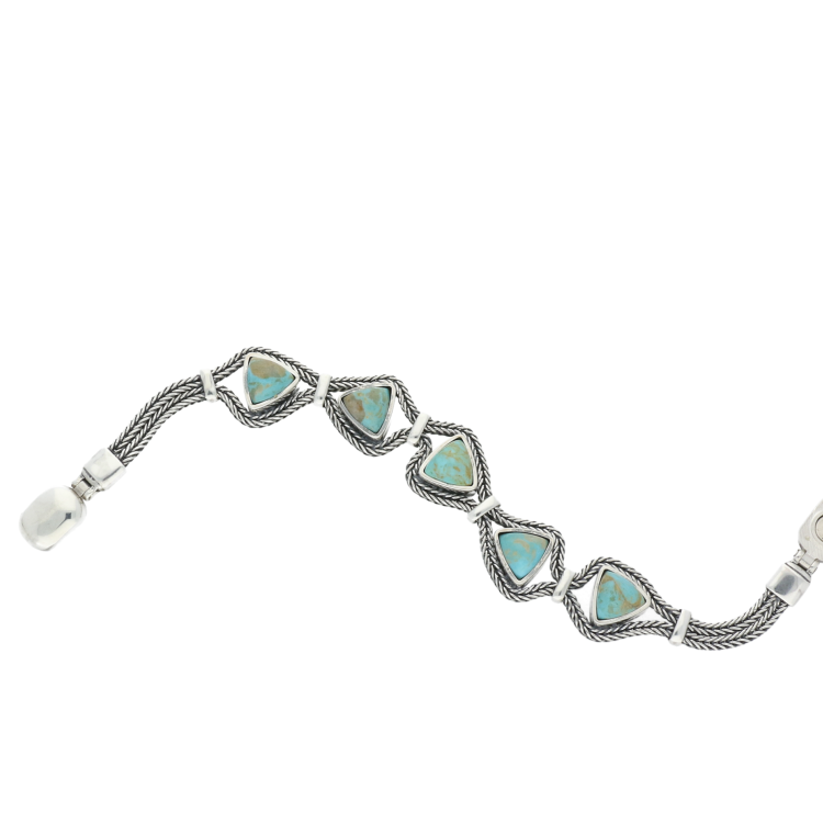 Sterling Silver Turquoise Five Stone Triangular Marquise Foxtail Bracelet D - Option1 Value Silver