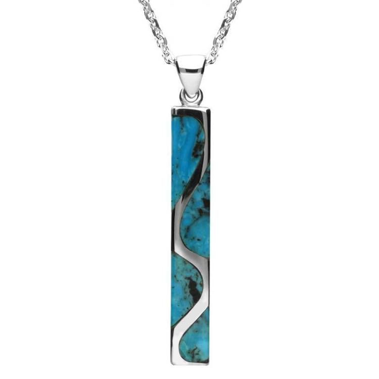 Sterling Silver Turquoise Four Stone Curved Oblong Necklace - Silver