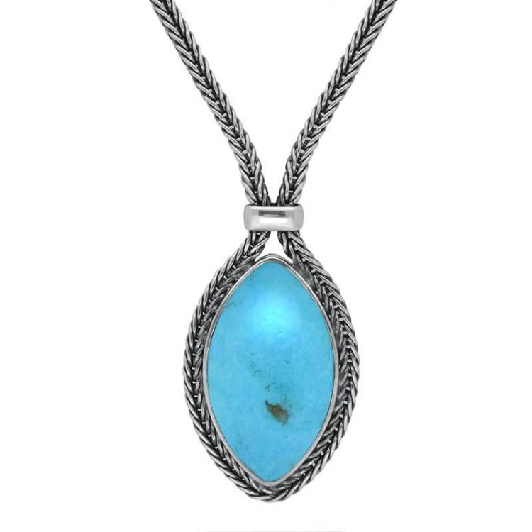 Sterling Silver Turquoise Foxtail Marquise Necklace - Silver