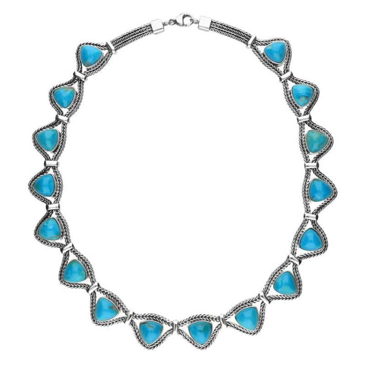 Sterling Silver Turquoise Foxtail Seventeen Stone Triangle Necklace D - Option1 Value Silver