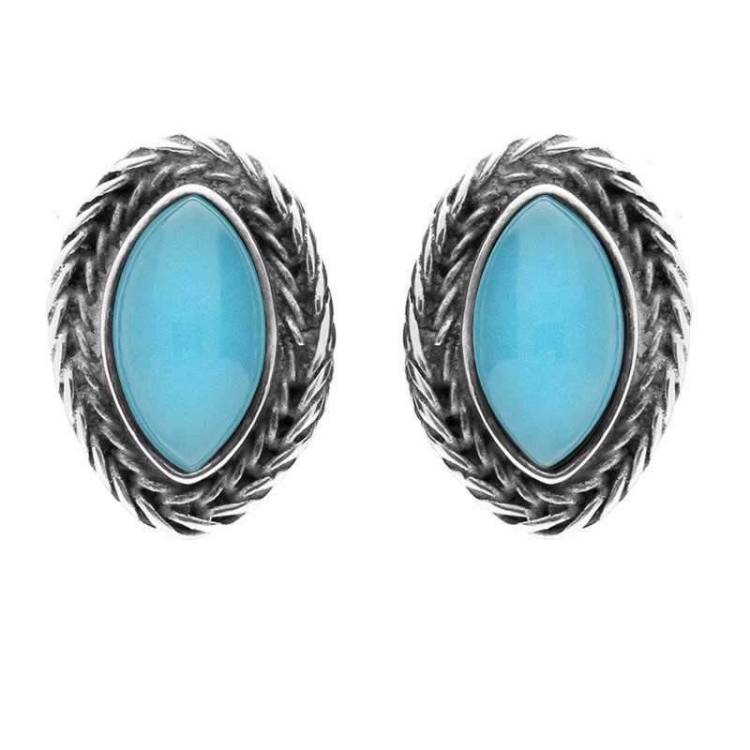 Sterling Silver Turquoise Foxtail Small Marquise Stud Earrings - Option1 Value Silver