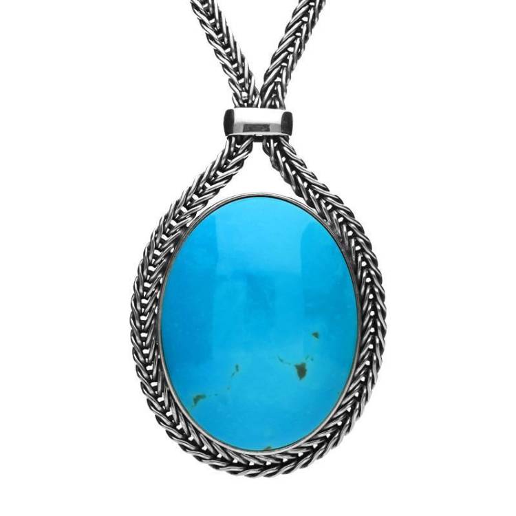 Sterling Silver Turquoise Foxtail Small Oval Necklace - Option1 Value Silver