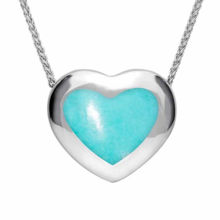Sterling Silver Turquoise Framed Heart Necklace - Silver