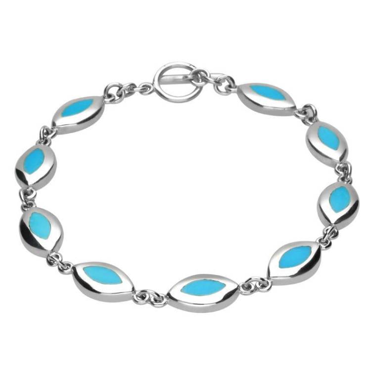 Sterling Silver Turquoise Framed Marquise Bracelet - Option1 Value Silver