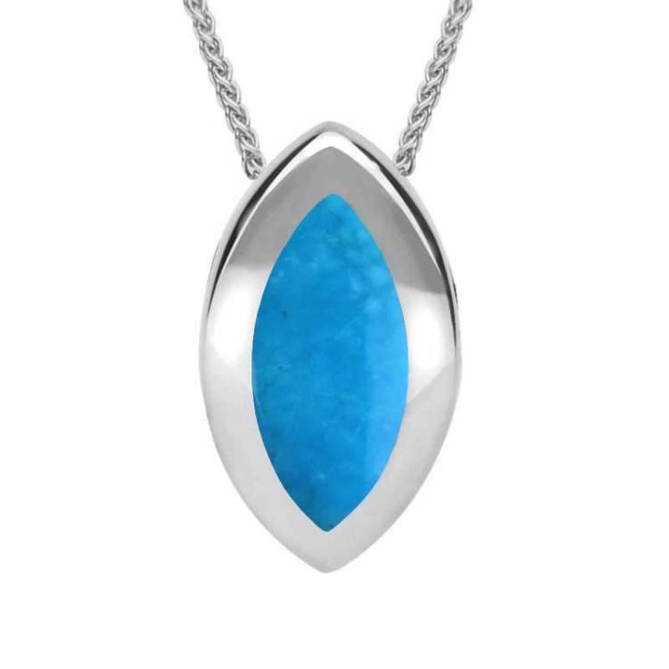 Sterling Silver Turquoise Framed Marquise Necklace - Option1 Value Silver