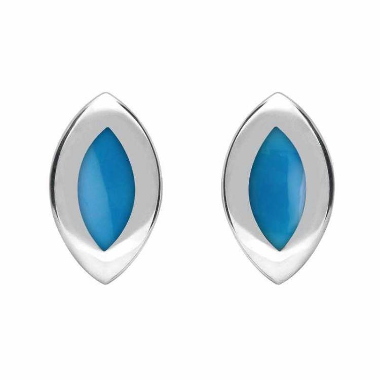 Sterling Silver Turquoise Framed Marquise Stud Earrings - Option1 Value Silver