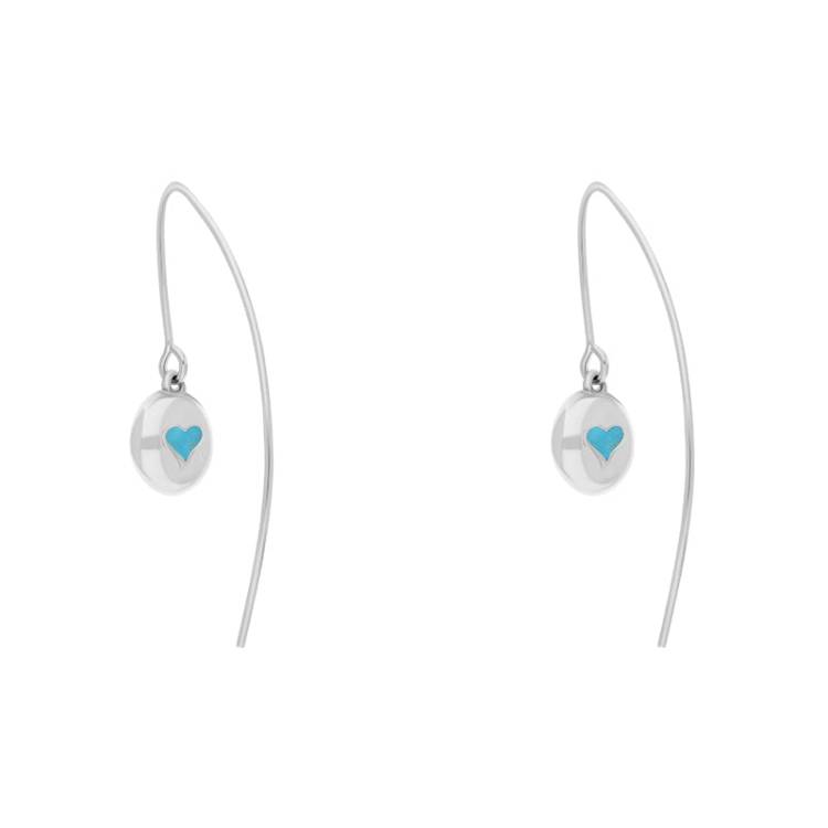 Sterling Silver Turquoise Heart Disc Drop Earrings - Silver