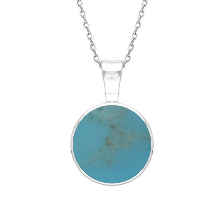 Sterling Silver Turquoise Heritage Round Necklace - Silver
