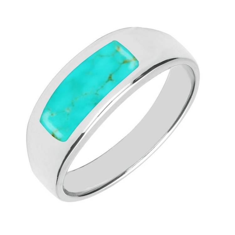 Sterling Silver Turquoise Inlay Band Ring - Silver