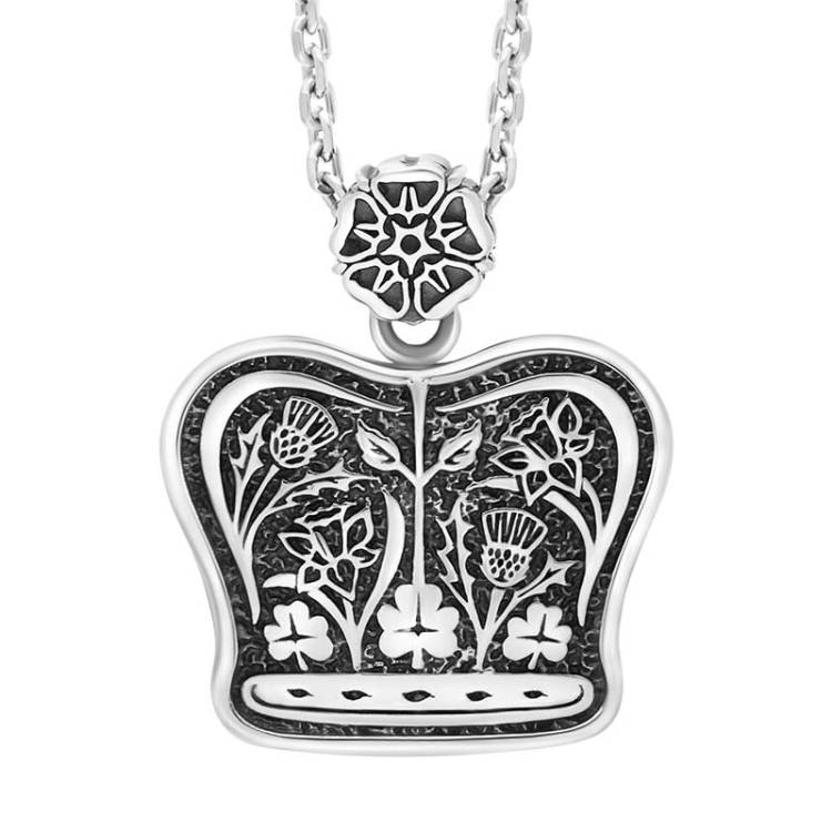 Sterling Silver Turquoise King's Coronation Hallmark Small Crown Emblem Necklace