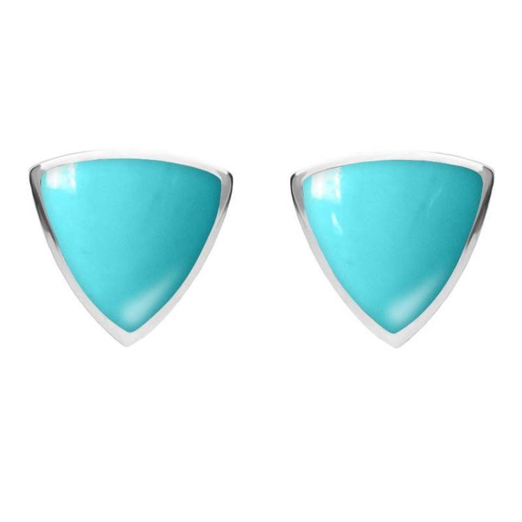 Sterling Silver Turquoise Large Curved Triangle Stud Earrings - Silver