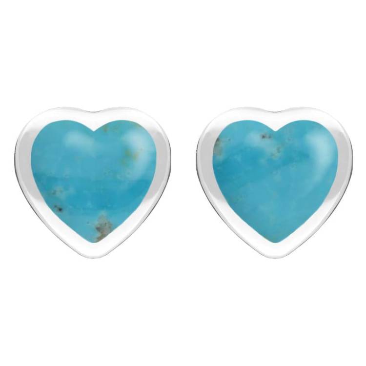 Sterling Silver Turquoise Large Framed Heart Stud Earrings - Silver