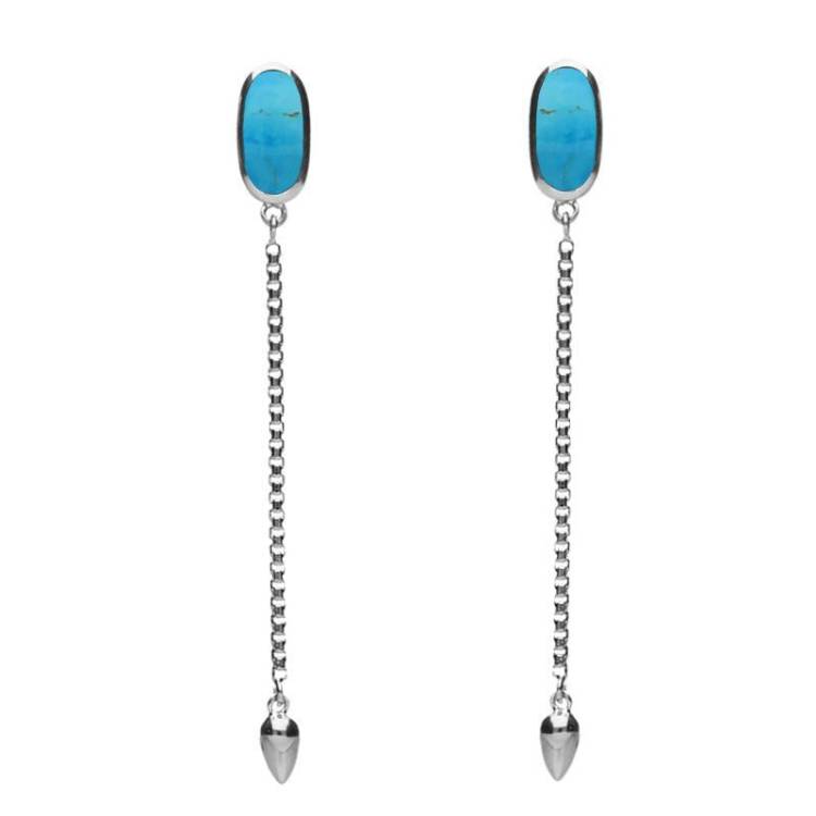 Sterling Silver Turquoise Lineaire Long Drop Stud Earrings