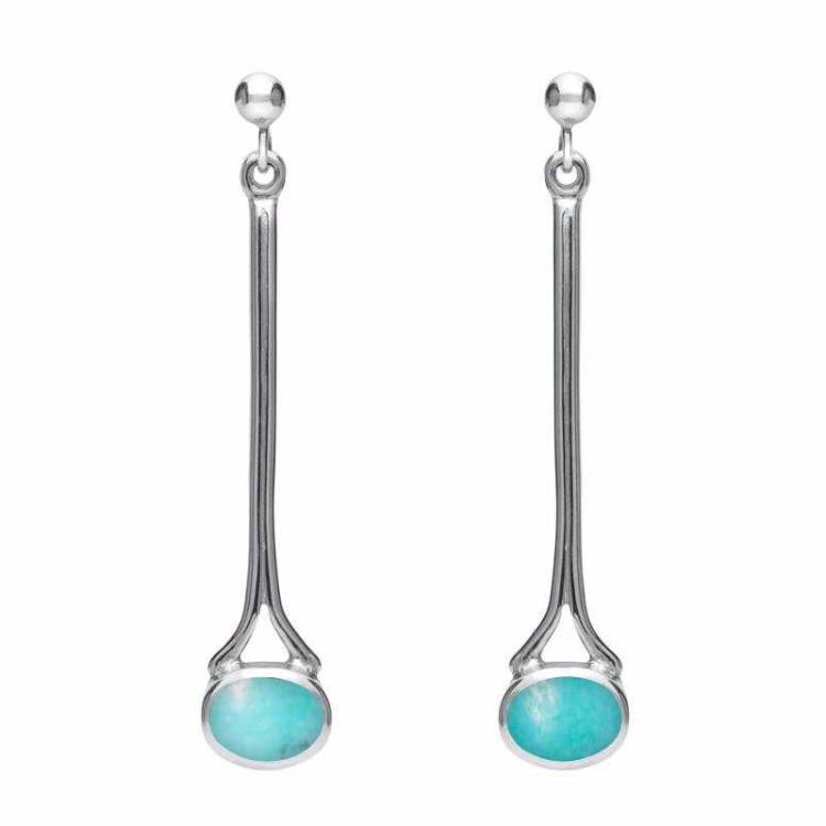 Sterling Silver Turquoise Long Drop Earrings - Silver