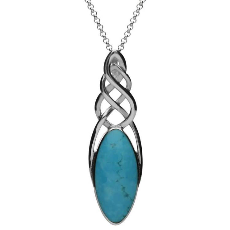 Sterling Silver Turquoise Long Marquise Celtic Necklace - Option1 Value Silver