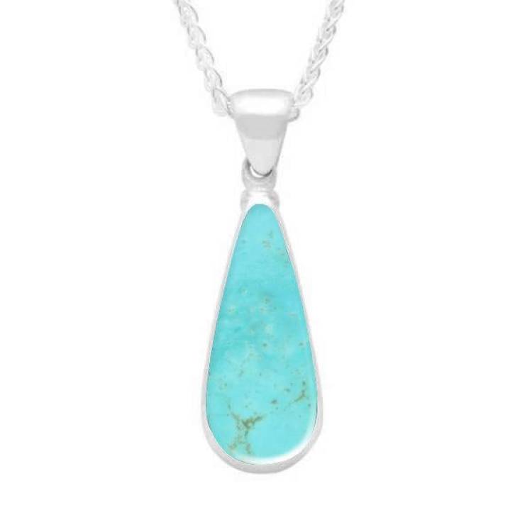 Sterling Silver Turquoise Long Pear Necklace - Silver