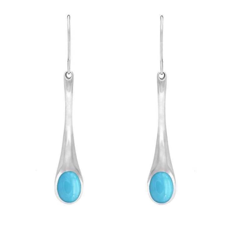 Sterling Silver Turquoise Long Tapered Drop Hook Earrings - Silver