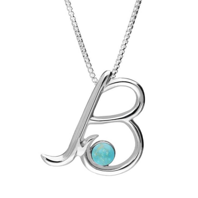 Sterling Silver Turquoise Love Letters Initial B Necklace
