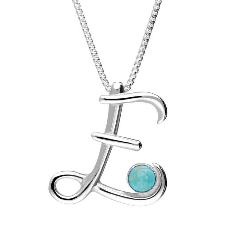 Sterling Silver Turquoise Love Letters Initial E Necklace