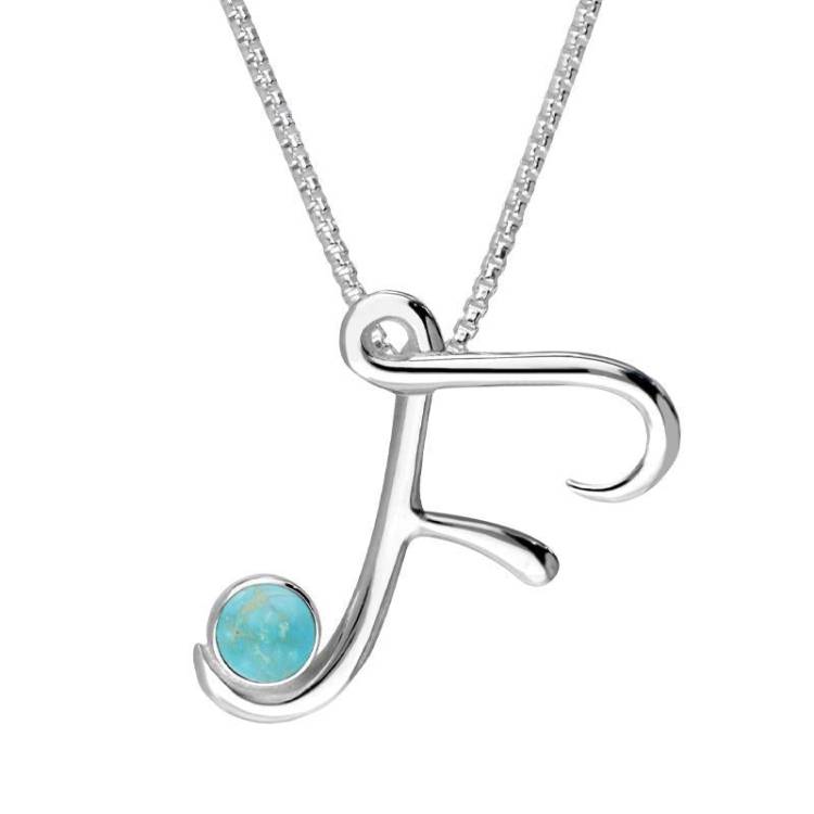 Sterling Silver Turquoise Love Letters Initial F Necklace