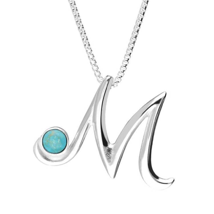 Sterling Silver Turquoise Love Letters Initial M Necklace