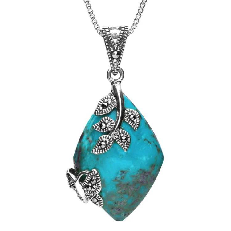 Sterling Silver Turquoise Marcasite Butterfly Necklace - Silver