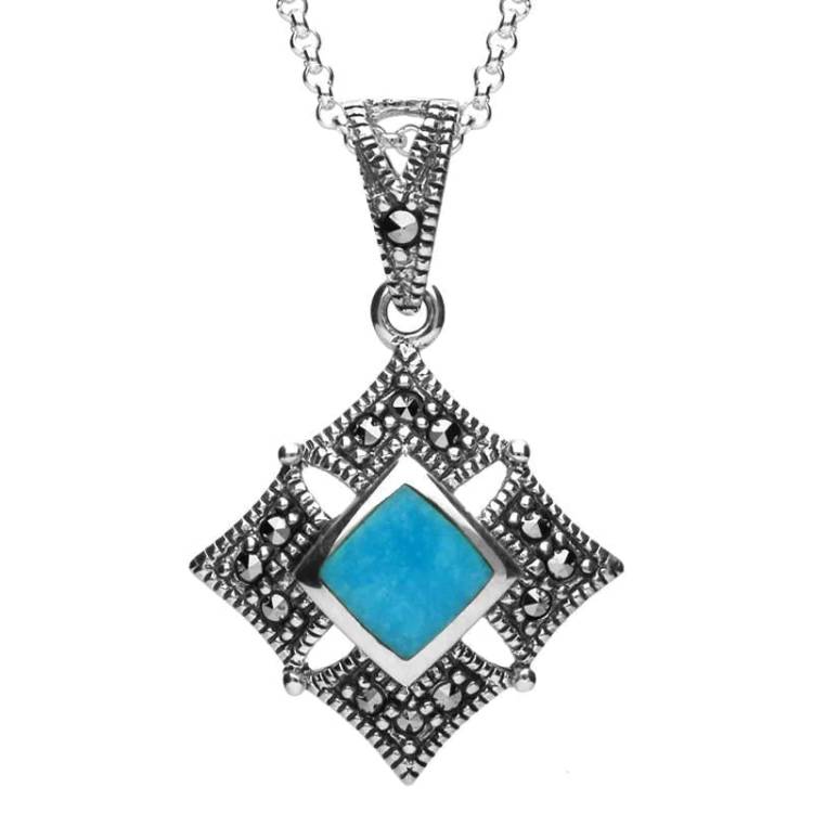 Sterling Silver Turquoise Marcasite Square Necklace - Silver