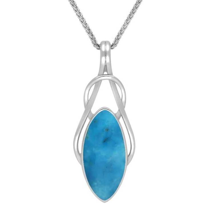 Sterling Silver Turquoise Marquise Celtic Twist Necklace - Option1 Value Silver