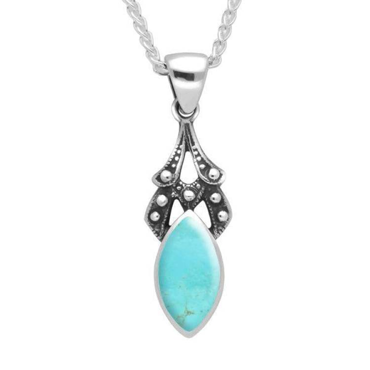 Sterling Silver Turquoise Marquise Drop Necklace - Silver