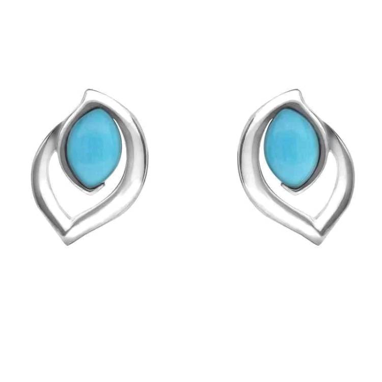 Sterling Silver Turquoise Marquise Flame Stud Earrings - Silver