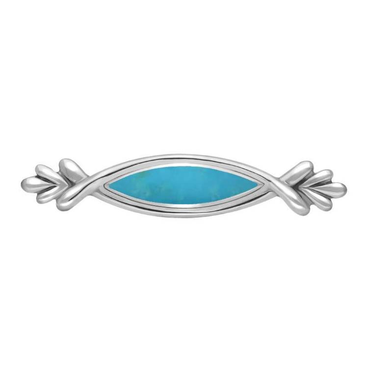 Sterling Silver Turquoise Marquise Fleur Brooch - Silver