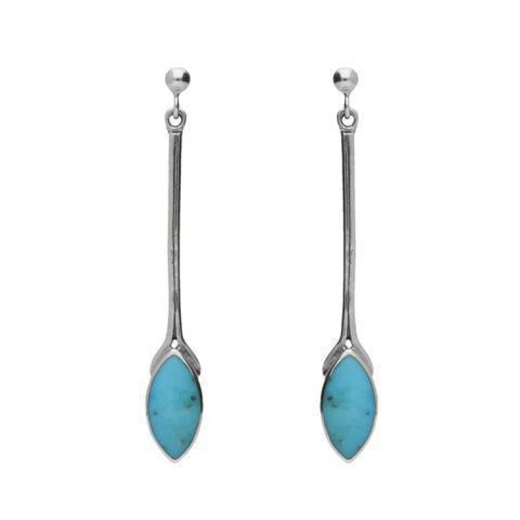 Sterling Silver Turquoise Marquise Long Drop Earrings - Option1 Value Silver