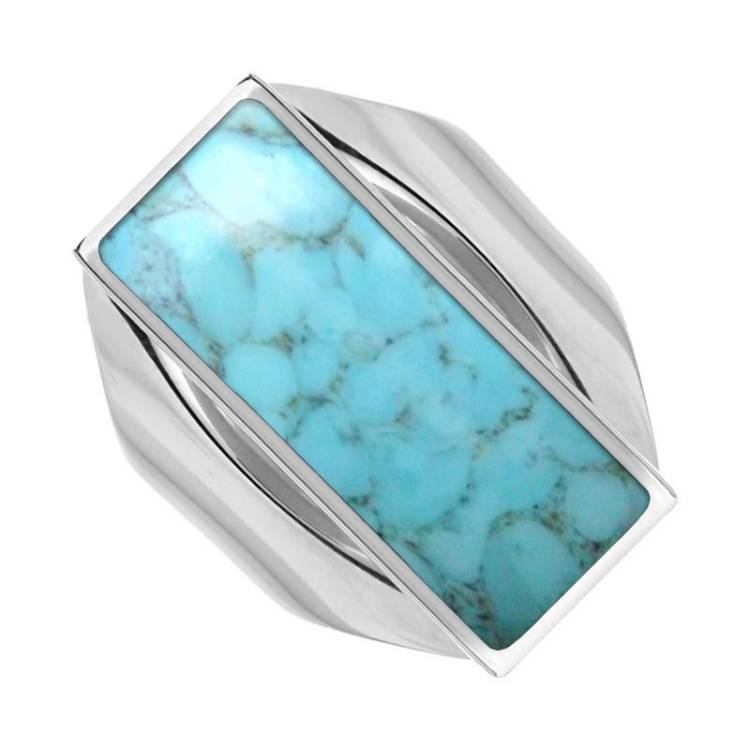 Sterling Silver Turquoise Medium Oblong Ring - Silver