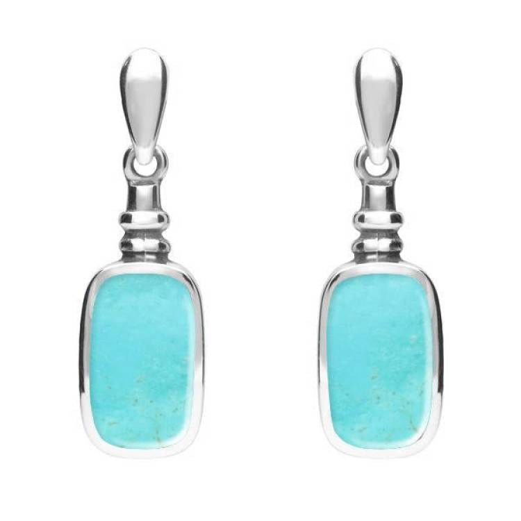 Sterling Silver Turquoise Oblong Bottle Top Drop Earrings - Silver