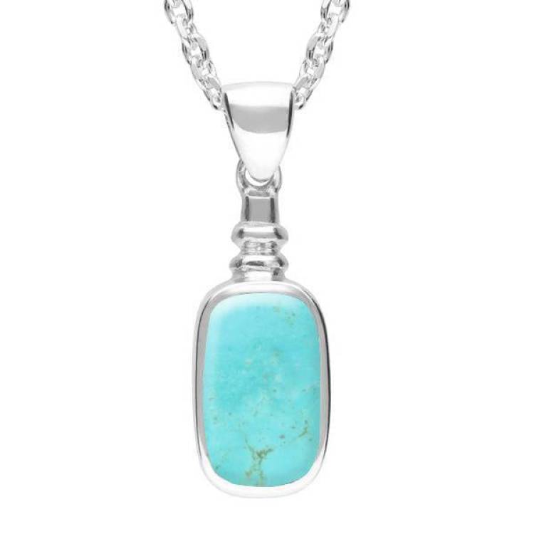 Sterling Silver Turquoise Oblong Bottle Top Necklace - Option1 Value Silver