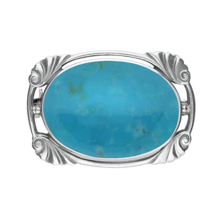 Sterling Silver Turquoise Oblong Oval Shaped Brooch - Silver