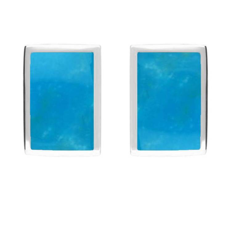 Sterling Silver Turquoise Oblong Stud Earrings - Silver