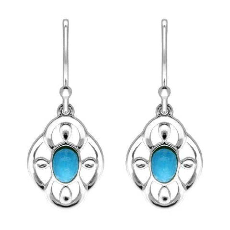 Sterling Silver Turquoise Open Flower Drop Earrings - Silver