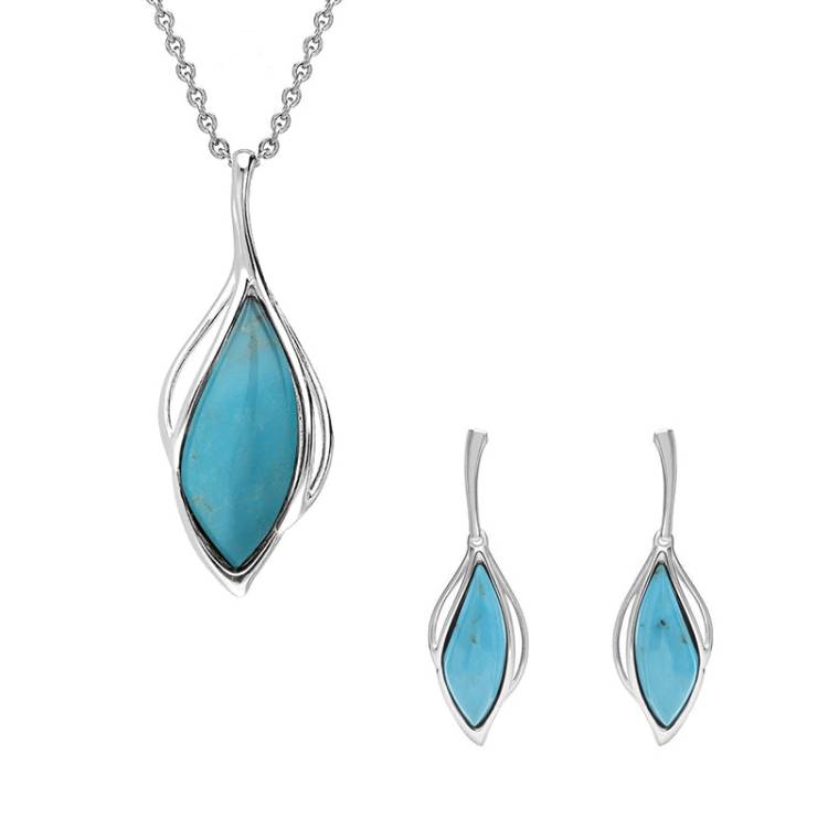 Sterling Silver Turquoise Open Marquise Two Piece Set - Silver