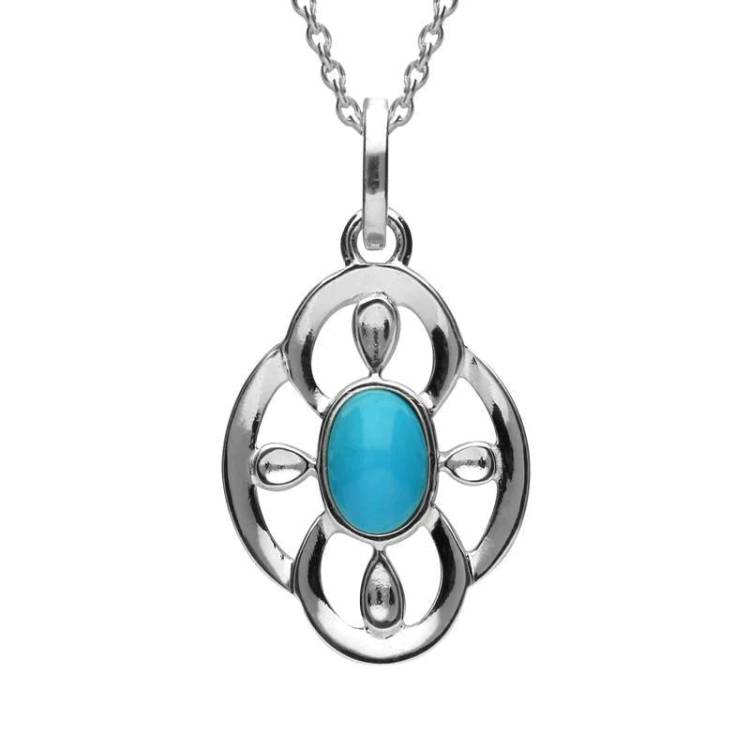 Sterling Silver Turquoise Open Petal Flower Neckace - Silver