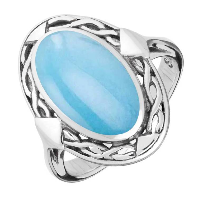 Sterling Silver Turquoise Oval Celtic Ring - Silver