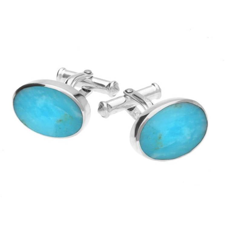 Sterling Silver Turquoise Oval Cushion Cufflinks - Option1 Value