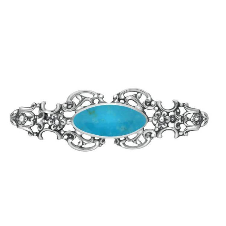 Sterling Silver Turquoise Oval Fancy Brooch - Silver