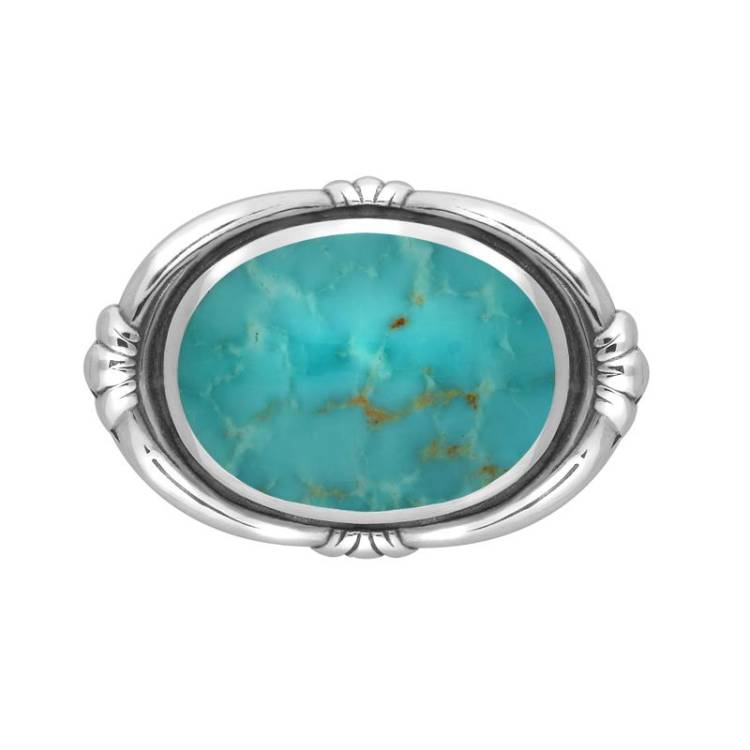 Sterling Silver Turquoise Oval Fleur Brooch - Silver
