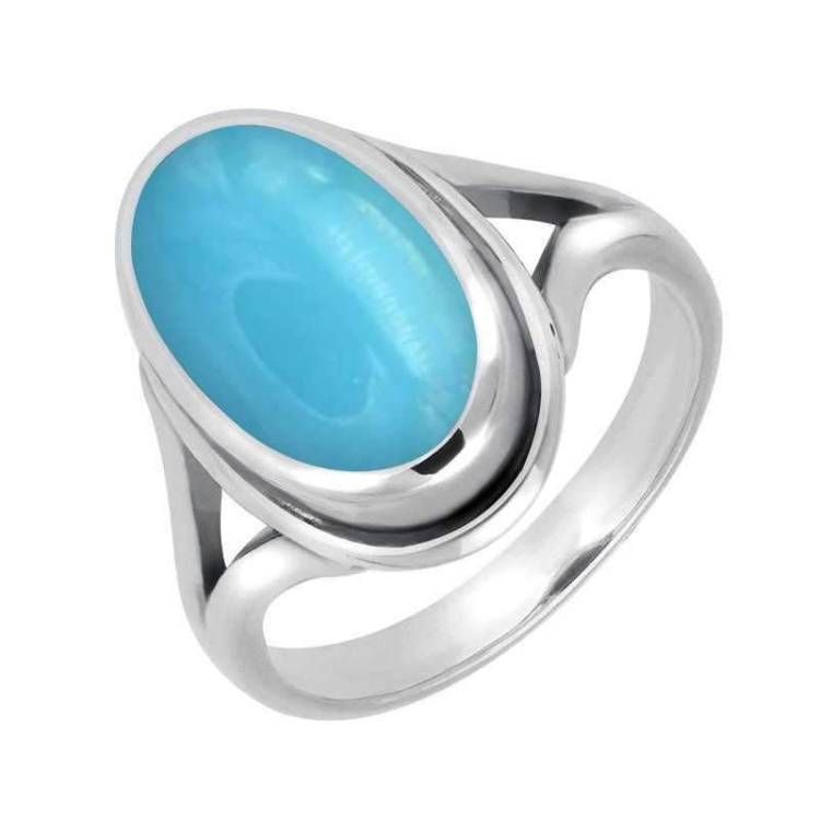 Sterling Silver Turquoise Oval Ridged Ring - Silver